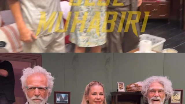 Edi ile Büdü tiyatro oyununun ilk gösterimi öncesi Emine Ün, Serdar Deniz ve Musa Uzunlar, basın mensuplarına birlikte poz verdi